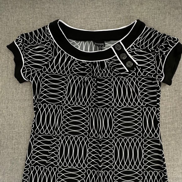 ENFOCUS Studio Shift Dress Black & White Short Sleeve Size 6 Stretch Round‎ Neck - Picture 2 of 13